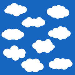 Set of Cloud Icons in trendy flat style isolated on blue background. Vector illustration of clouds collection