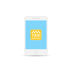 Phone with interface taxi on a screen. Mobile app for booking taxi service.