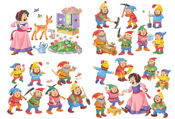 Obraz na płótnie Canvas Snow White and the seven dwarfs. Fairy tale. Educational book. Illustration for children