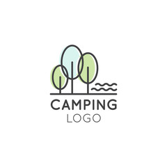 Vector Icon Style Illustration Concept Logo of Camping, Countryside, Trees in a Park newar a Lake or River, Isolated Symbols for Web and Mobile
