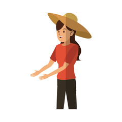 gardener woman wearing a hat over white background. colorful design. vector illustration