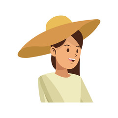 gardener woman wearing a hat over white background. colorful design. vector illustration