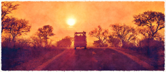 Kruger sunset digital watercolour © Rixie