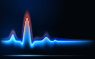 Blue flames of gas in the form of heartbeat line. - obrazy, fototapety, plakaty
