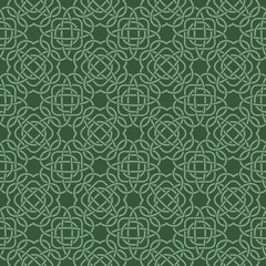 Fototapeta na wymiar Clover seamless pattern in Celtic Style. St. Patrick's Day endless repeat backdrop in green shades, texture, wallpaper. Luck symbol backdrop. Stock vector