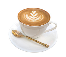 Hot coffee latte art isolated on white background, clipping path included