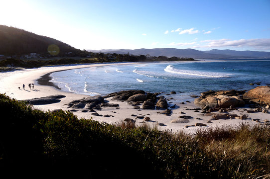Bicheno beach in Tasmania, Australia with beautiful blue water