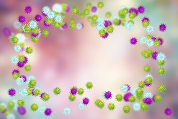 Fototapeta na wymiar Set of viruses of different shapes with central free space for title and text, 3D illustration