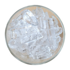 Ice cubes in a glass top view isolated on white background, clipping path included