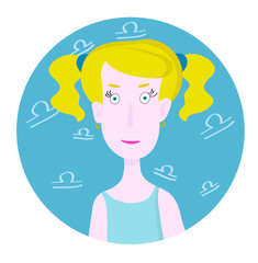 Woman cartoon portrait representing Libra Zodiac Sign