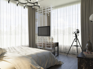 3d illustration of bedroom interior design in a modern style.