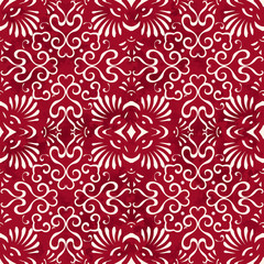 Seamless Vintage Red Chinese Background Spiral Curve Fan Cross