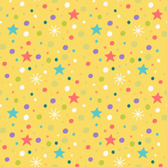 seamless pattern with snowflakes, stars and confetti.