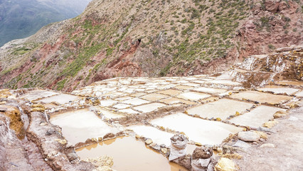 Salineras de Maras is a salt mine near Cusco, Peru
