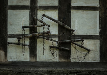 The old wall with rockers of the half timbered  farmhouse