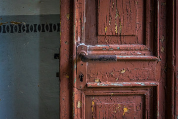 The old vintage door handle and keyhole