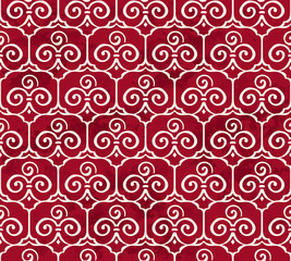 Fototapeta premium Seamless Vintage Red Chinese Background Trefoil Curve Spiral Cross Frame