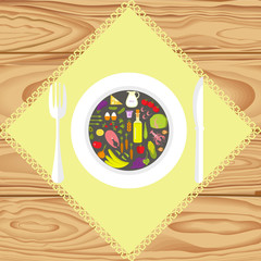 Banner Make your choice. Set of Healthy Food in plate. Vector illustration eps 10