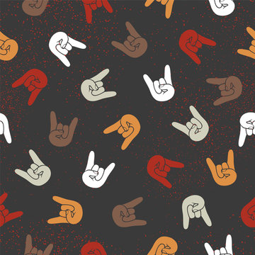 Seamless pattern - Rock. Hand sign