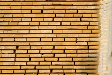 stock of wooden board plank on factory yard