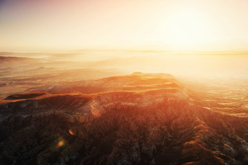 Fantastic sunrise over the Red Valley in Cappadocia, Anatolia, T