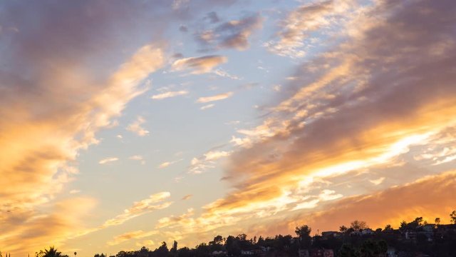 Timelapse of Sunset Afterglow Illuminating Autumn Sky -Zoom In-
