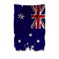 Torn by the wind national flag of Australia. Ragged. The wavy fabric on white background. Realistic vector illustration.