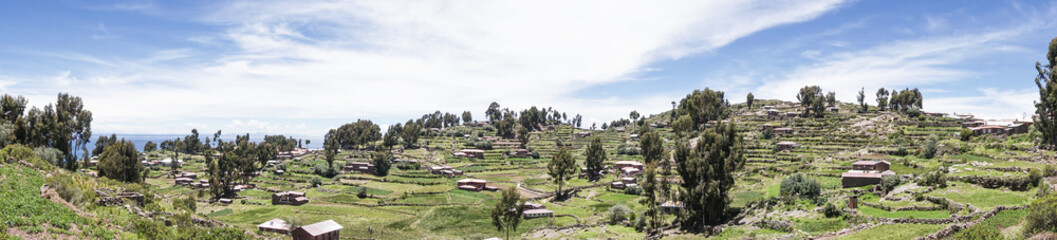 Fototapeta na wymiar Taquile island crops in peruvian Titicaca lake