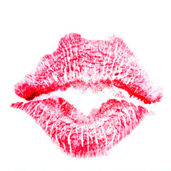 The imprint of her painted lips with red lipstick.