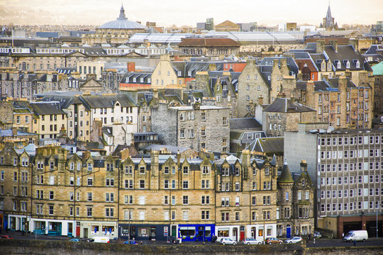 Edinburgh old town city view from Calton Hill.