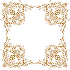 Golden vintage border frame engraving with retro ornament pattern in antique baroque style decorative design. Vector.