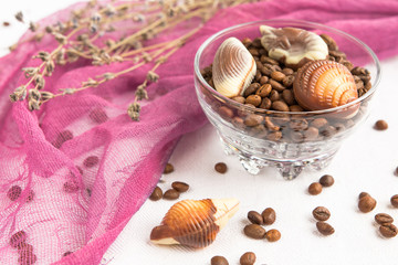 lavender and chocolate candy on a light background