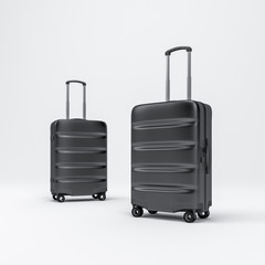 Two black Cabin Luggage mockup, Suitcase, baggage, 3d rendering