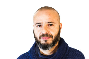 Obraz premium Handsome, bald man with beard on white background