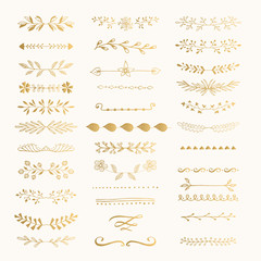 Set of hand drawn lines and text dividers. Vector. Isolated.