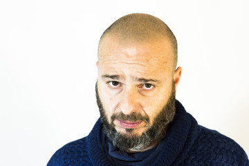 Obraz premium Handsome, bald man with beard on white background