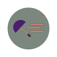 Vector illustration in flat design of flying umbrella in storm