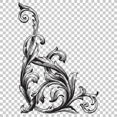 Corner baroque ornament decoration element. - obrazy, fototapety, plakaty