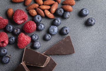 Fresh Fruit Berries Chocolate and Nuts