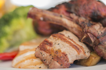 Grilled meat.