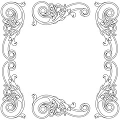 Vintage border frame engraving with retro ornament pattern in antique baroque style decorative design. Vector.