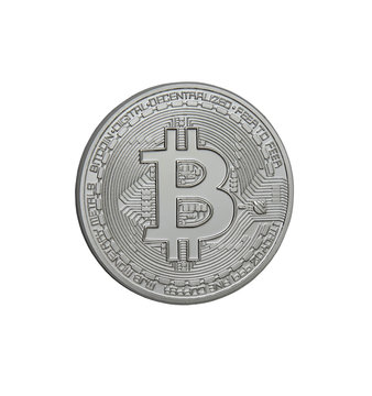 silver bitcoin isolated on white background