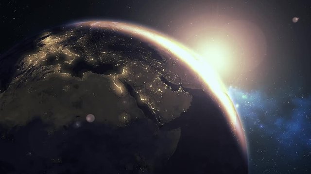 Computer generated footage/ Earth sunrise from outer space / Earth sunrise