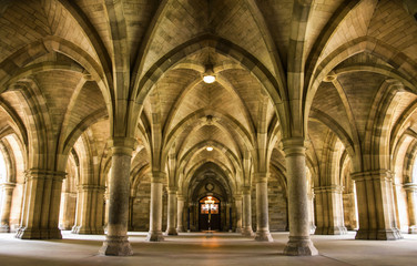 Spectacular architecture inside the University of Glasgow main building, Scotland, UK.