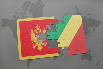 puzzle with the national flag of montenegro and republic of the congo on a world map
