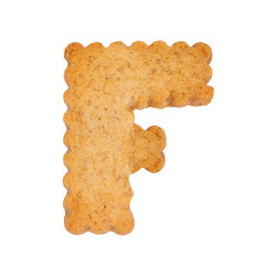 Cookie alphabet symbol - F isolated on white background. One of full alphabet set