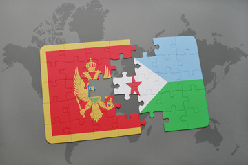 puzzle with the national flag of montenegro and djibouti on a world map