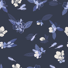 Fototapeta na wymiar Blooming flowers. Seamless pattern. Blue tones