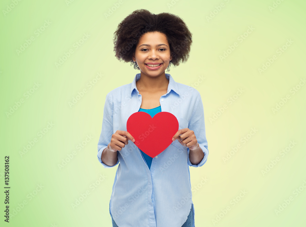 Poster happy african american woman with red heart shape