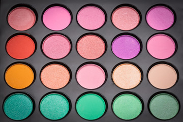 Makeup eye shadows. Top view of makeup palette